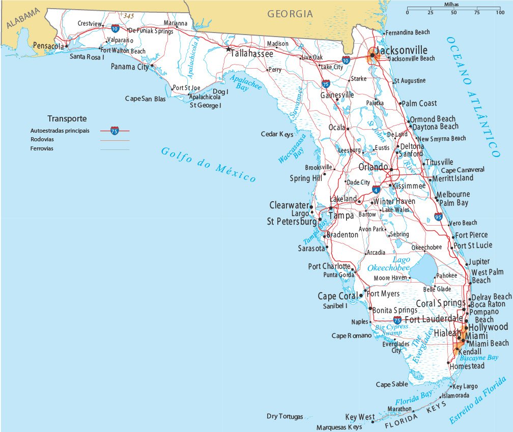 Large administrative map of Florida state with major cities | Florida ...